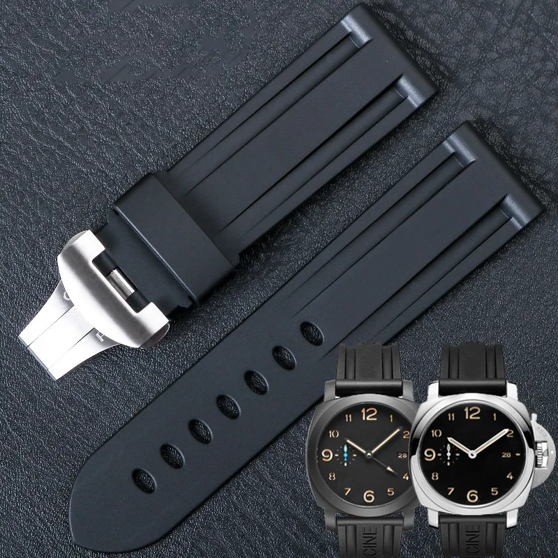 Ремешок силиконовый для часов Panerai PAM 111 114, спортивный резиновый водонепроницаемый ремешок из ТПУ, 22/24 мм