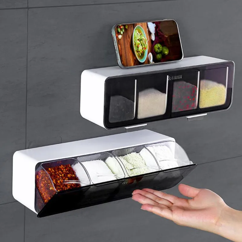 

Kitchen Wall-Mounted Seasoning Box Salt Pepper Spice Rack Jar Sugar Bowl for Kitchen Gadget Device Home Sets Spice Box Organizer