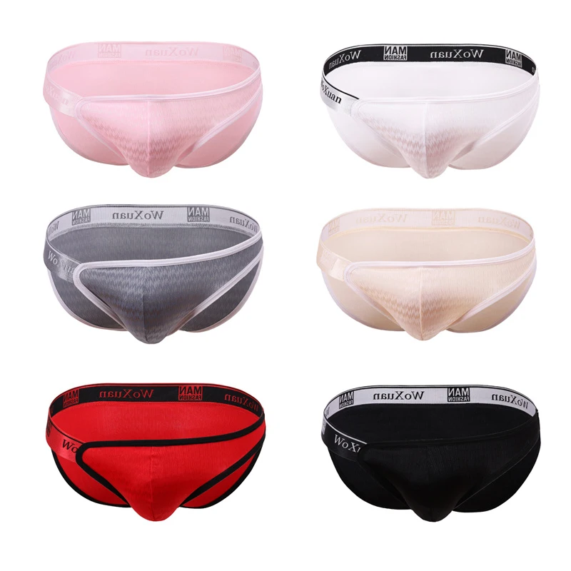

6PCS Jacquard Men Briefs Underpants Transparent Breathable Low Waist U Convex New Style Tangas Hombre Silk Sexy Gay Underwear