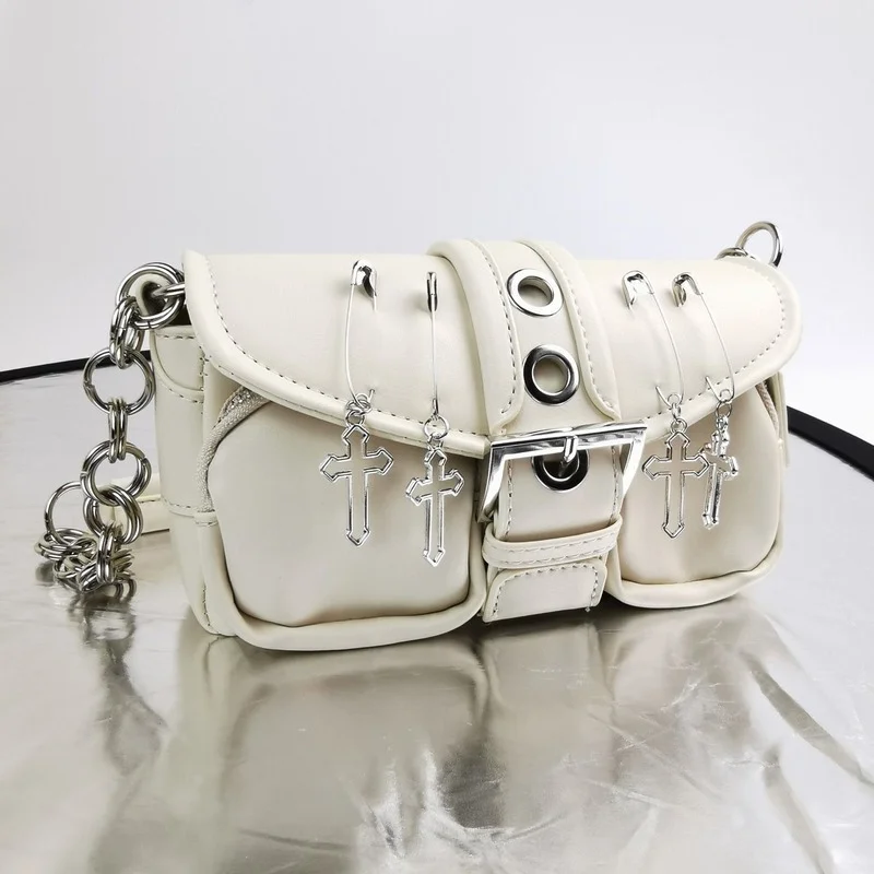 Xiuya Vintage Gothic Shoulder Bag Women 2021 Harajuku Punk Pin Cross Crossbody Bags Solid PU Leather Womens Handbag Pouch | Багаж и сумки