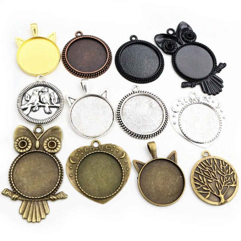 

New Fashion 5pcs 25mm Inner Size Classic 6 Colors plated Cat Style Cabochon Base Setting Charms Pendant