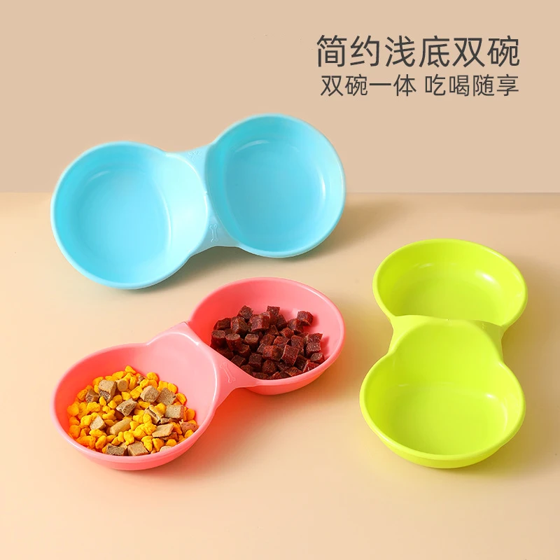 

2022 New Double Pet Bowls Feeders Pet Bowl Plastic Puppy Cat Food Water Drinking Dish Feeder Cat Puppy Dog