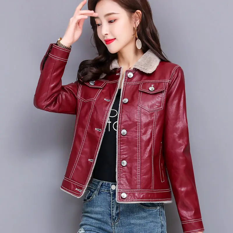 Women's Leather Jacket Mother's Clothing 2022 Spring and Autumn Coat Female Slim Leather Women Office Lady Pocket Coat L71