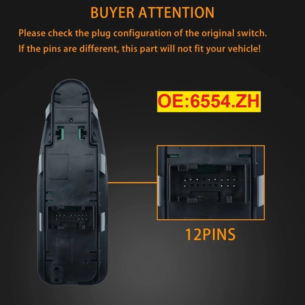 Фото Кнопка управления стеклоподъемником для Scudo Citroen Jumpy Citroen Dispatch Peugeot Expert 2007-2016, артикулы 6554.ZJ, 6554.ZH №1