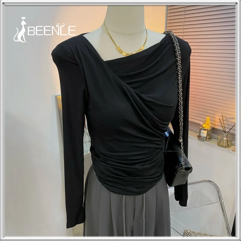 

BEENLE Women Casual Long Sleeve T-Shirts Spring Autumn Solid Slim Fit Pullovers Tees Shirts Female Streetwear Women Clothing
