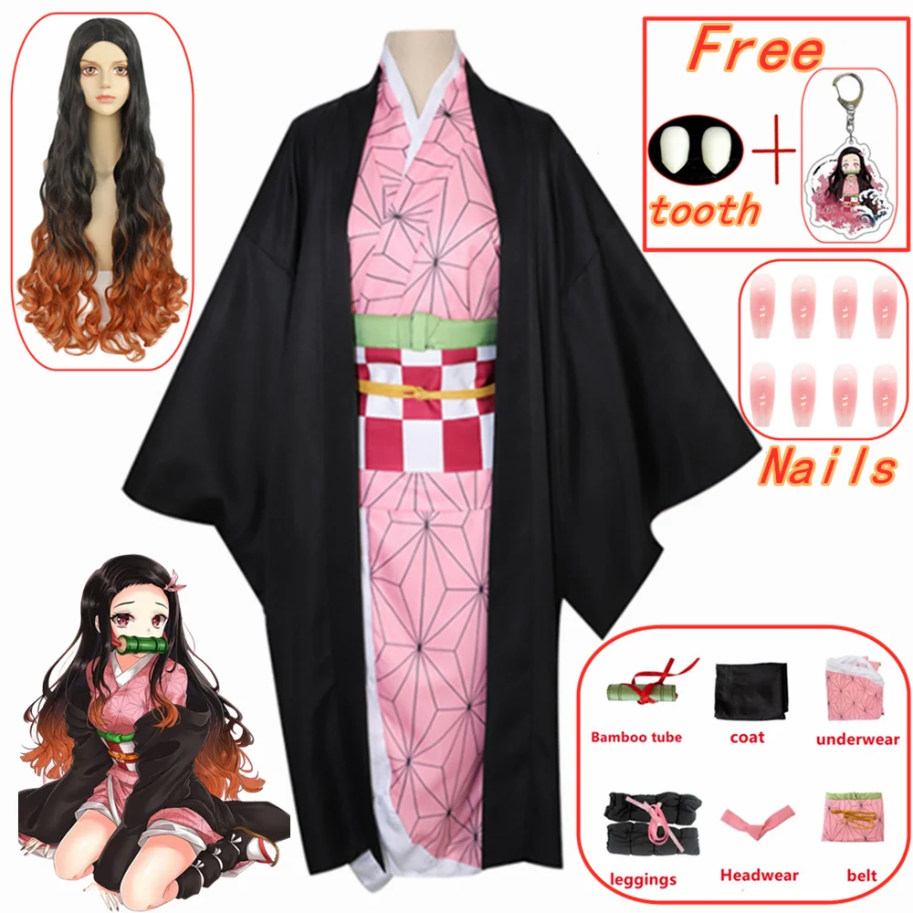 

Kamado Nezuko Wig Anime Demon Slayers Cosplay Heat Resistant Synthetic Hair Halloween Party Wigs And Cap