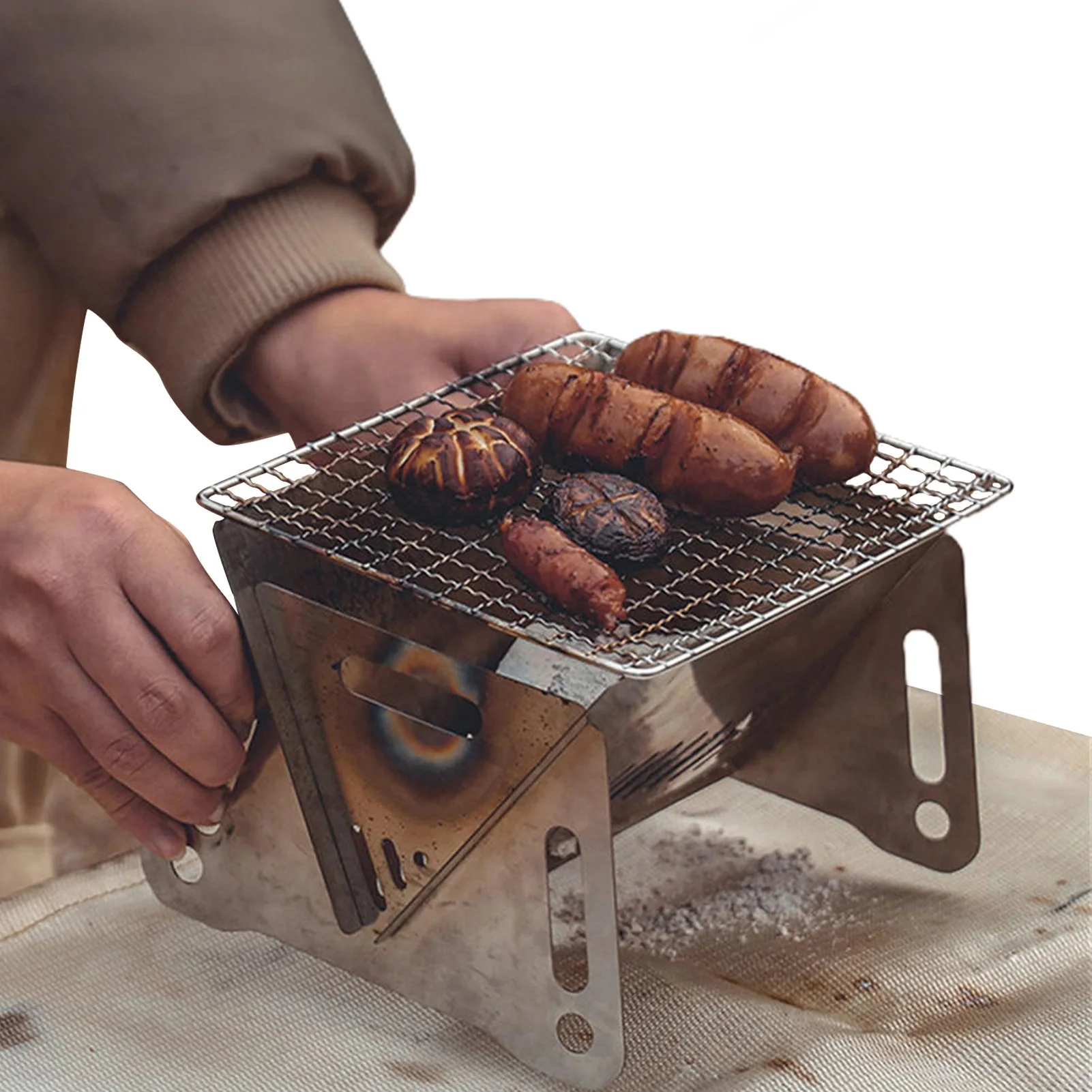 

Гриль для барбекю на древесном угле из нержавеющей стали, гриль на древесном угле с угольной сеткой, складной гриль для барбекю принадлежно...