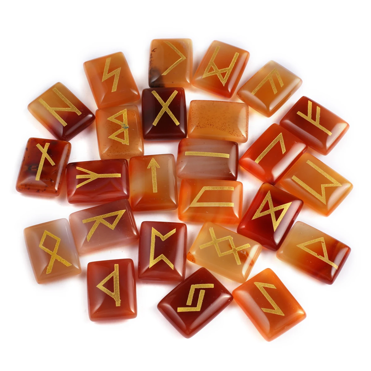 20Pcs Natural Gem Stone Engraved Symbols Beads Rectangle Divination Bead for Women Meditation Set Jewelry Gifts