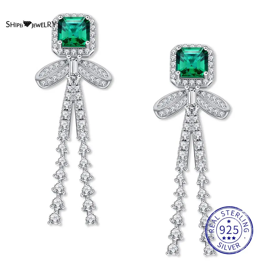 

Shipei 925 пробы серебряные серьги-гвоздики с изумрудным драгоценным камнем