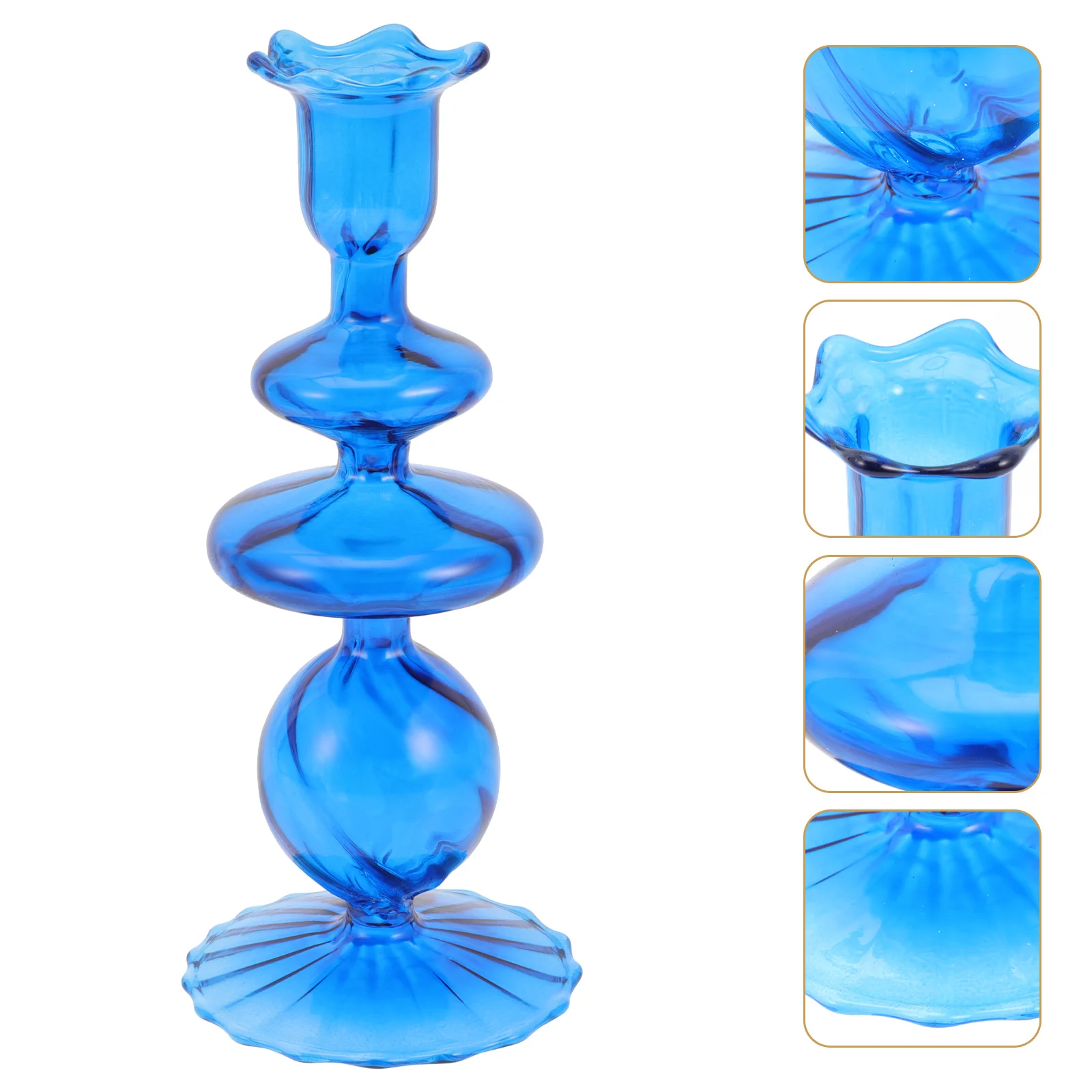 

Vintage Glass Candles Holder Hand Blown Glass Stand Decorative Candlesticks Wedding Table Centerpiece Home Decoration Blue