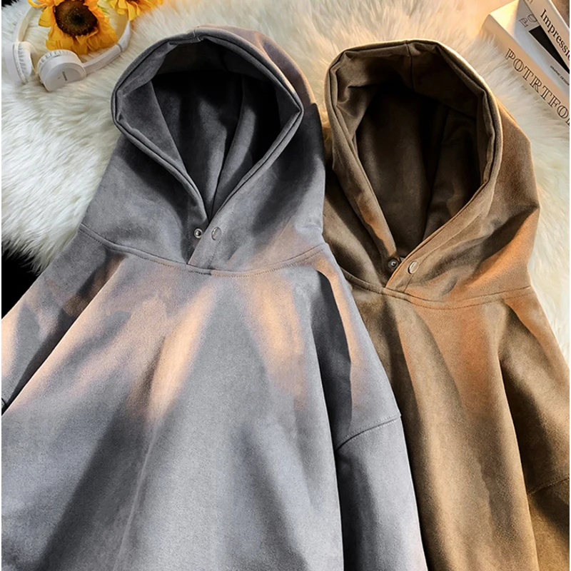 

Solid Color Suede Hoody Woman Fashion Girl's Autumn Clothing Loose Long Sleeve Hoody Pullovers Sweatshirts Y2k Female Streetwear