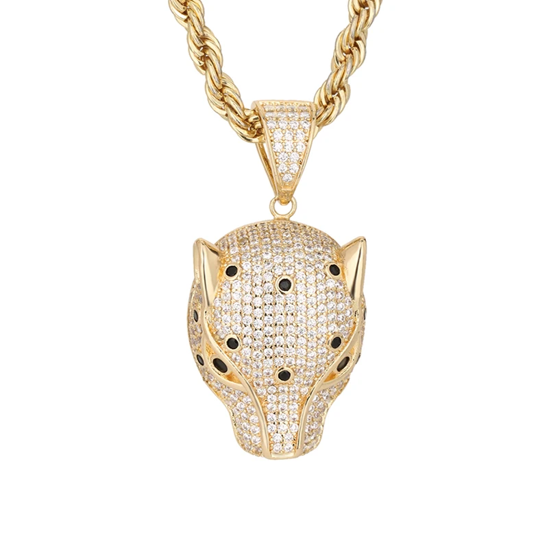 

New Arrival Hip Hop 14k Gold Plated Animals Leopards Moissanite Copper Pendants and Necklaces