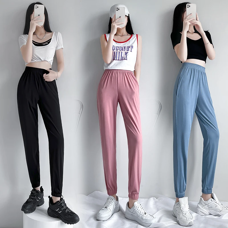 Spring Summer New Slim Casual Sports Pants Women'S Fashion Trend Versatile Loose Thin Breathable Quick Drying 9-Point Trousers