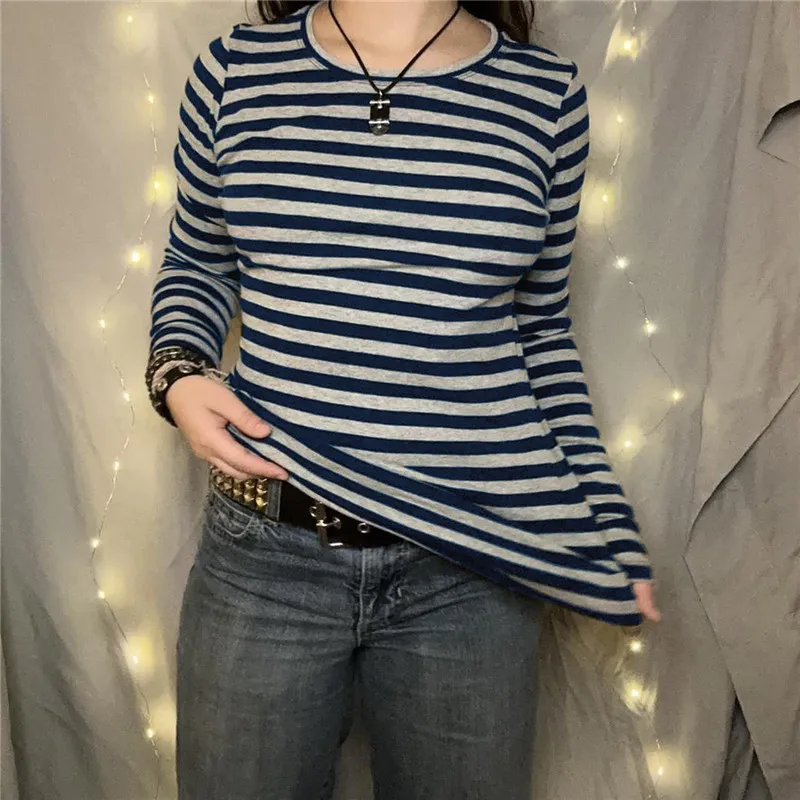 Gaono женские полосатые топы с длинными рукавами в стиле гранж винтажные цветные