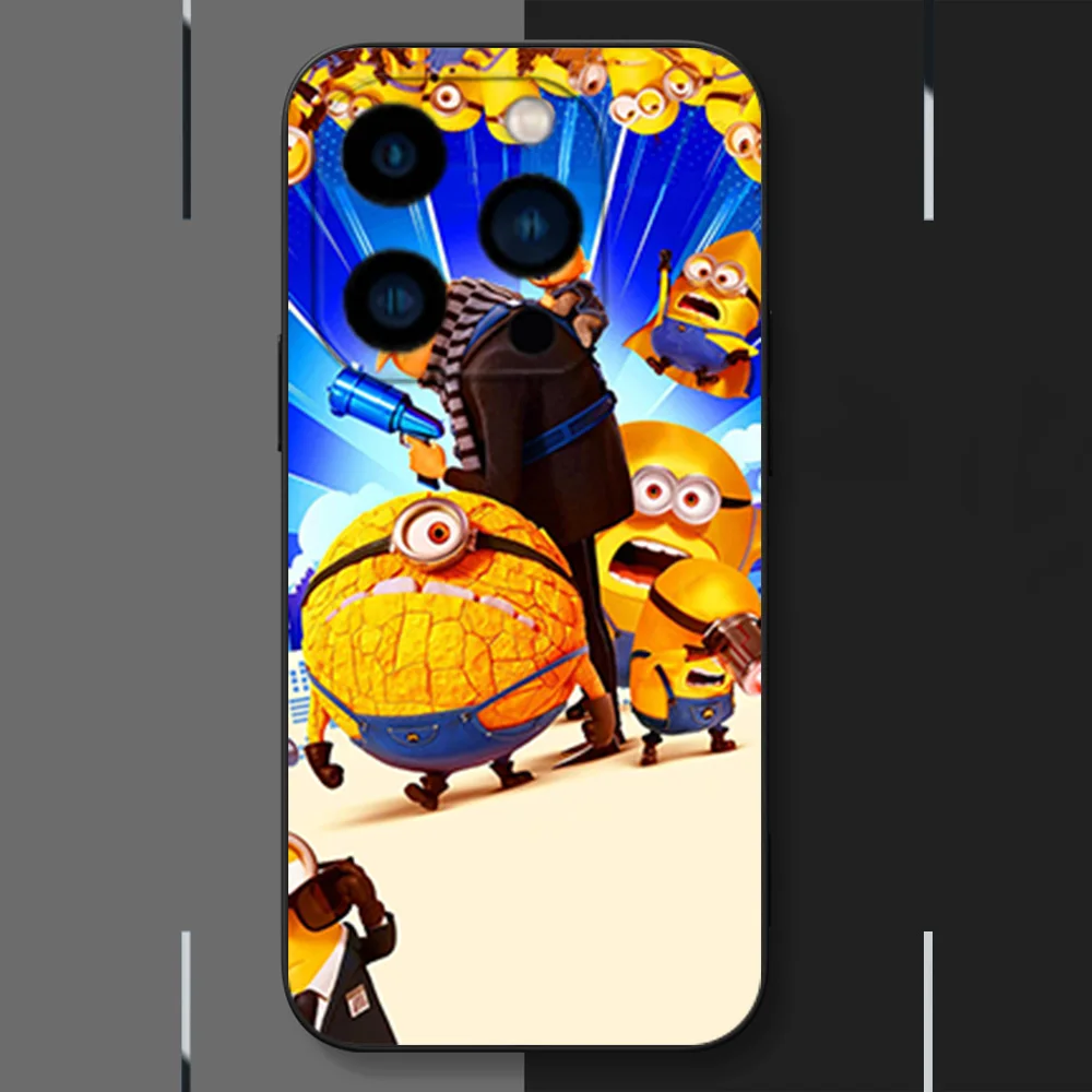Милый чехол для телефона MINISO M-Minionss iPhone 12 11 13 14 15 16 Max Pro Plus черный мягкий