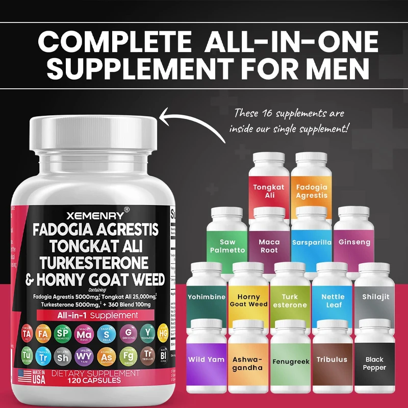 

Horny Goat Weed, Saw Palmetto, Maca Root, Siberian Ginseng, Tribulus, Fenugreek, Libido Enhancer & Strength Supplement