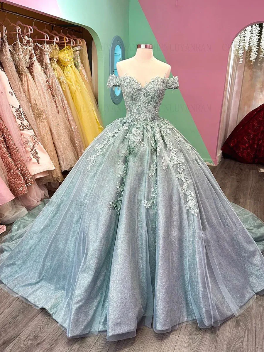 

Colorful Quinceanera Dresses 2023 V-Neck Bow Ball Gown Puffy Tulle Sweet 16 Dresses Applique Big Train Elegant Lace Prom Dress