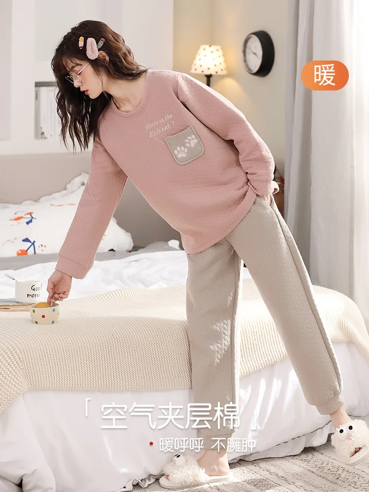 Pajamas Autumn and Winter Women Pure Cotton Sandwich Air Thick 2024 New Milk Home Wear Women's
