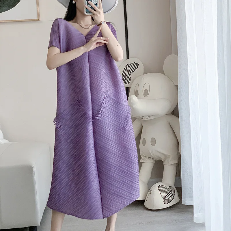 

Summer new Miyake pleated French temperament dress mid-length fringed fashion high-end skirt women