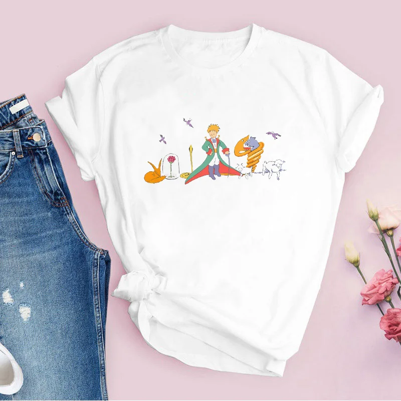 

2021 New Arrival Little Prince Printed T Shirt Round Neck Short Sleeve Tshirt Female Harajuku Ladies Tshirts Casual Tee