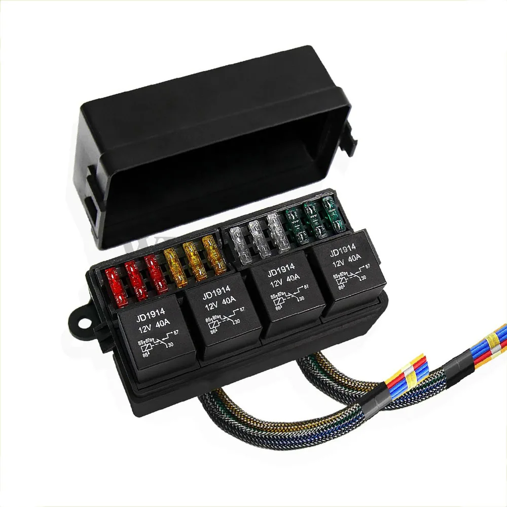 

Блок предохранителей 12 В, предпроводной блок предохранителей и релейный блок с 4 реле и 12 способами ATC/плавкие предохранители ATO, герметичный блок предохранителей 12 В