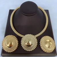 dubai jewelry set for women round beads pendant necklace and earrings gold plated jewelry for weddings bride accessory gift