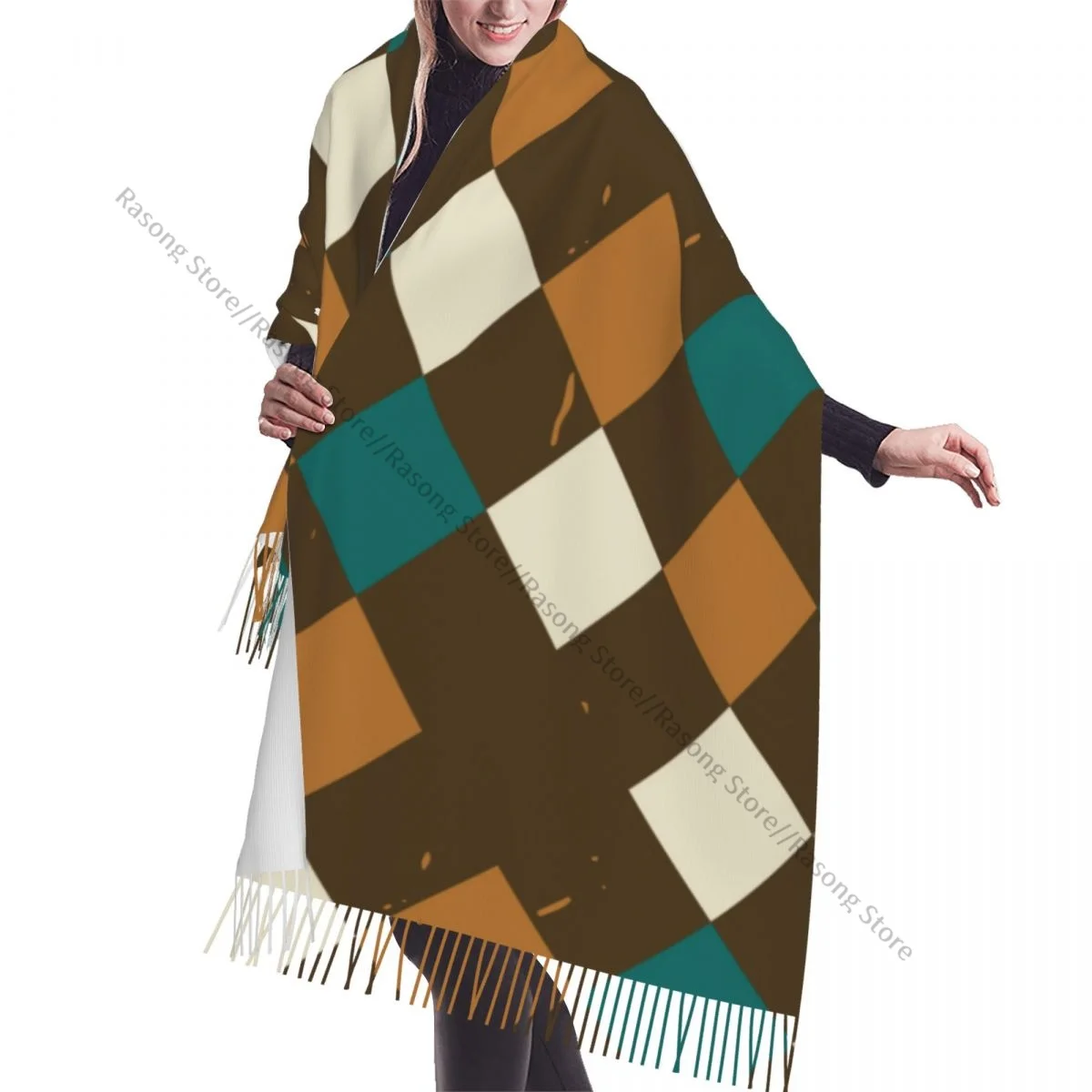 Шарф с кисточками большой размер 196*68 см зимняя теплая шаль из пашмины накидка