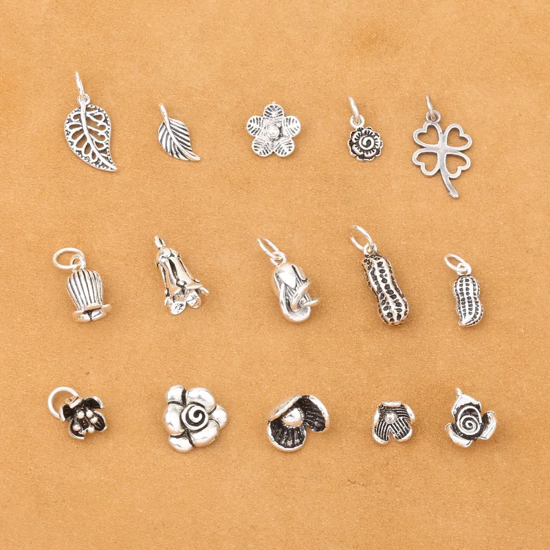 

S925 Sterling Jewelry Thai Silver Diy Crystal Bracelet Accessories Peanut Small Flower Pendant Wholesale Batch