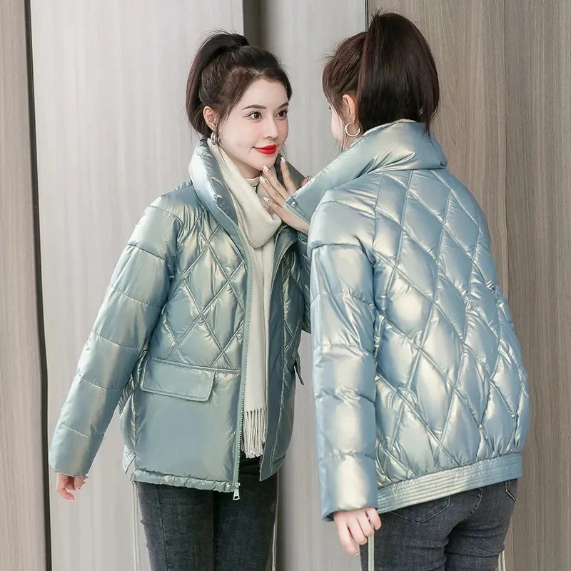 

Модные парки, зимняя куртка для женщин, новинка 2023, глянцевая парка с хлопковой подкладкой, пальто, Повседневная Женская куртка, теплая свободная зимняя куртка, верхняя одежда