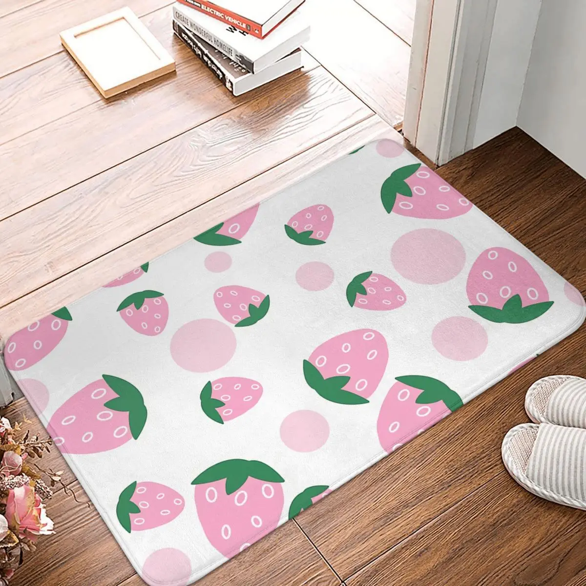 

Anti-Slip Doormat Living Room Mat Pink Strawberry Pattern Hallway Carpet Entrance Door Rug Indoor Decorative