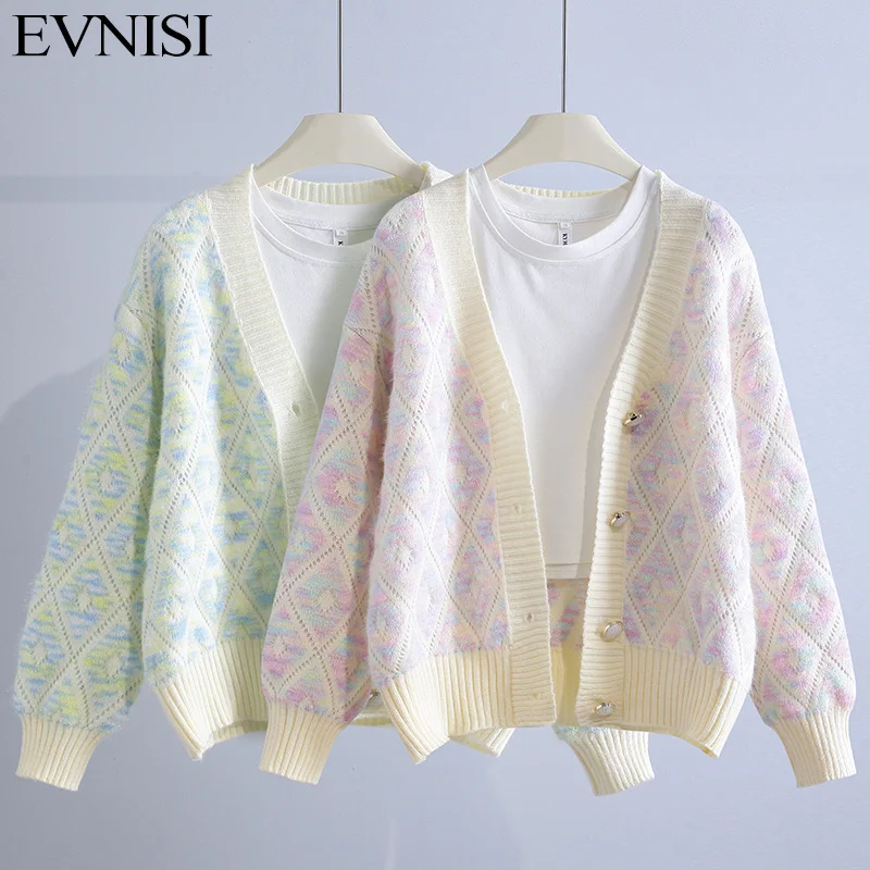 

EVNISI Elegant Women Cashmere Sweater Cardigan O-Neck Buttons Up Long Sleeve Knitting Sweater Coat Autumn For Women Casual Coat