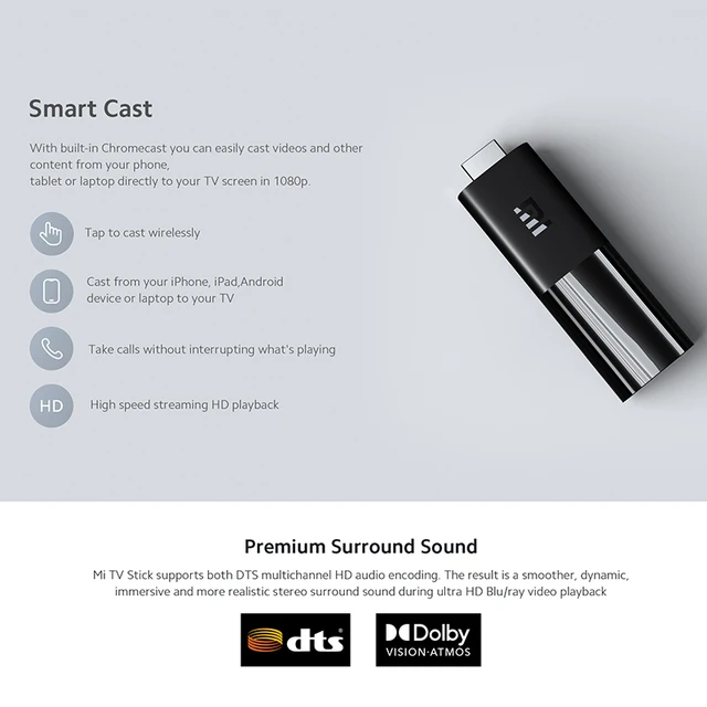 Global Version Xiaomi Mi TV Stick Android TV 9.0 HDR 1080P 1GB RAM 8GB ROM Portable Mini TV Dongle Wifi Google Assistant 2
