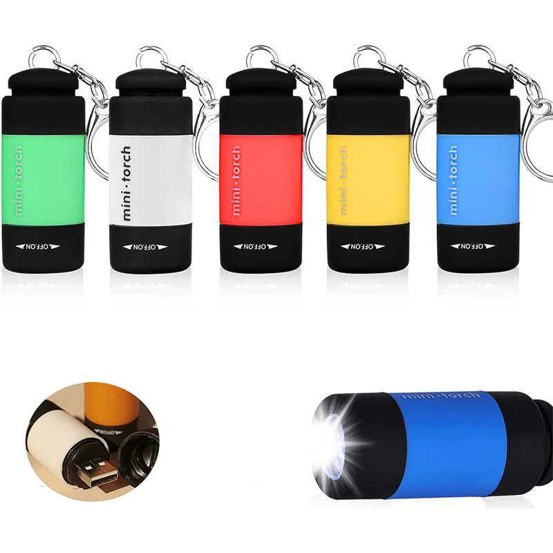 

Mini Keychain Pocket Torch Protable USB Rechargeable LED Light Flashlight Lamp Waterproof Strong Light Small Flashlight Key Ring