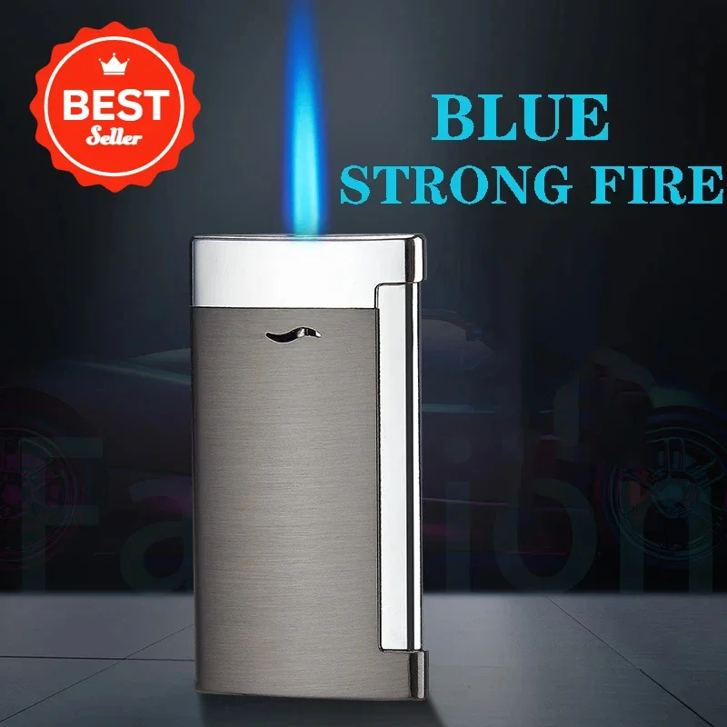 Металлическая ветрозащитная зажигалка с синим пламенем боковая под давлением