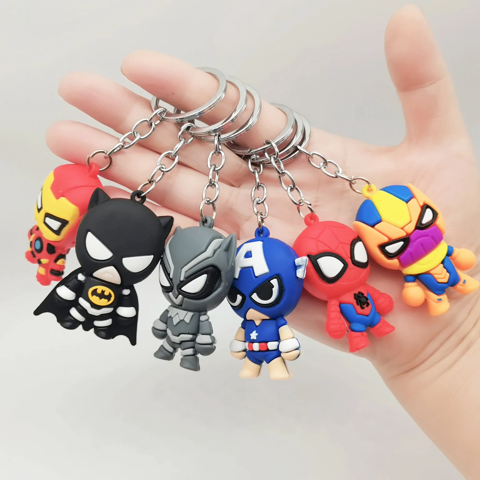 

Flat Marvel Avenger League Series Key Chain Spiderman Captain America Iron Man Thanos Black Panther Key Chain Bag Keyring