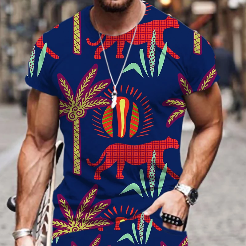 

Leopard Brand New Men's Summer African Ethnic Primitive Tribal Fabric Short Sleeve 3d Printing T-shirt Trendy Streetwear