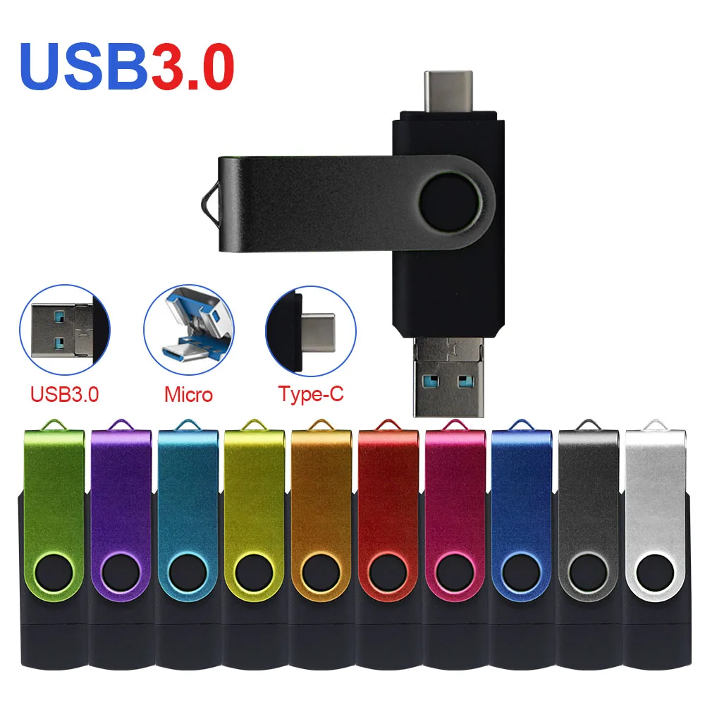 Металлический USB флеш-накопитель 3 в 1 0 Type C и Micro OTG 512 ГБ 256 128 64 32 флешка U-диск |