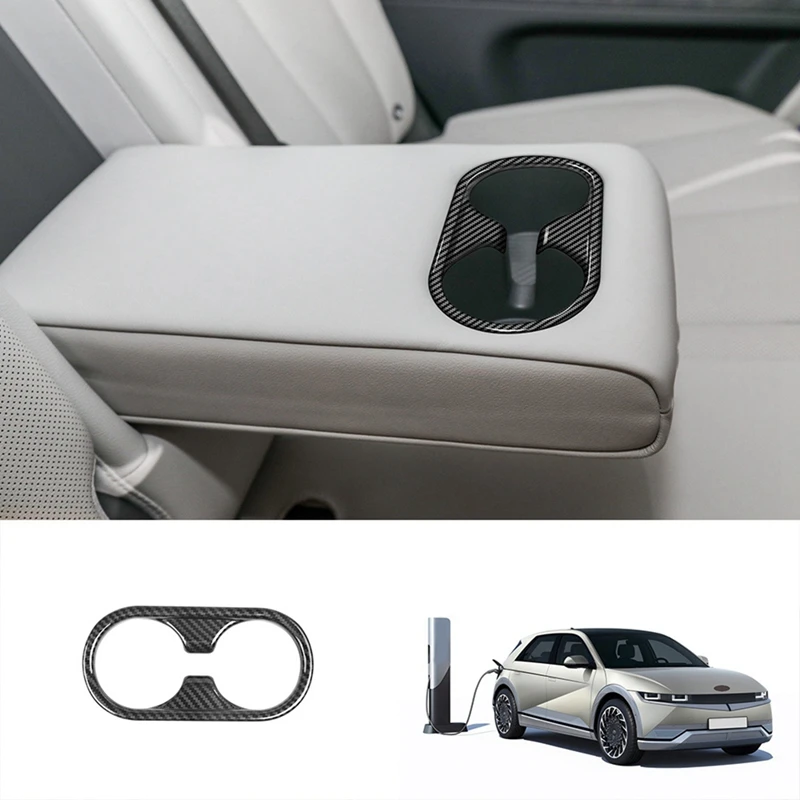 Car Carbon Fiber Rear Seat Water Cup Holder Decoration Frame Cover Trim Fit For Hyundai Aini Krypton 5 IONIQ 2022+