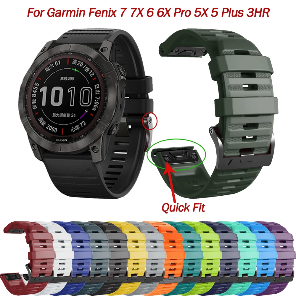 

QuickFit 22 26mm Watchband Strap For Garmin Fenix 7 7X 6 6X Pro/5 5X Plus 3HR Silicone Band Descent Mk1 Mk2i Watch Easyfit Wrist