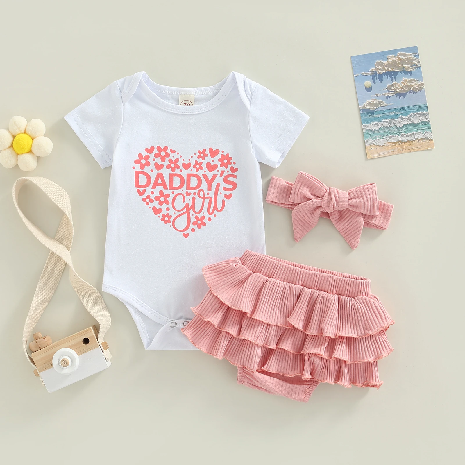 Летний комплект из 3 предметов для маленьких девочек белый комбинезон с коротким