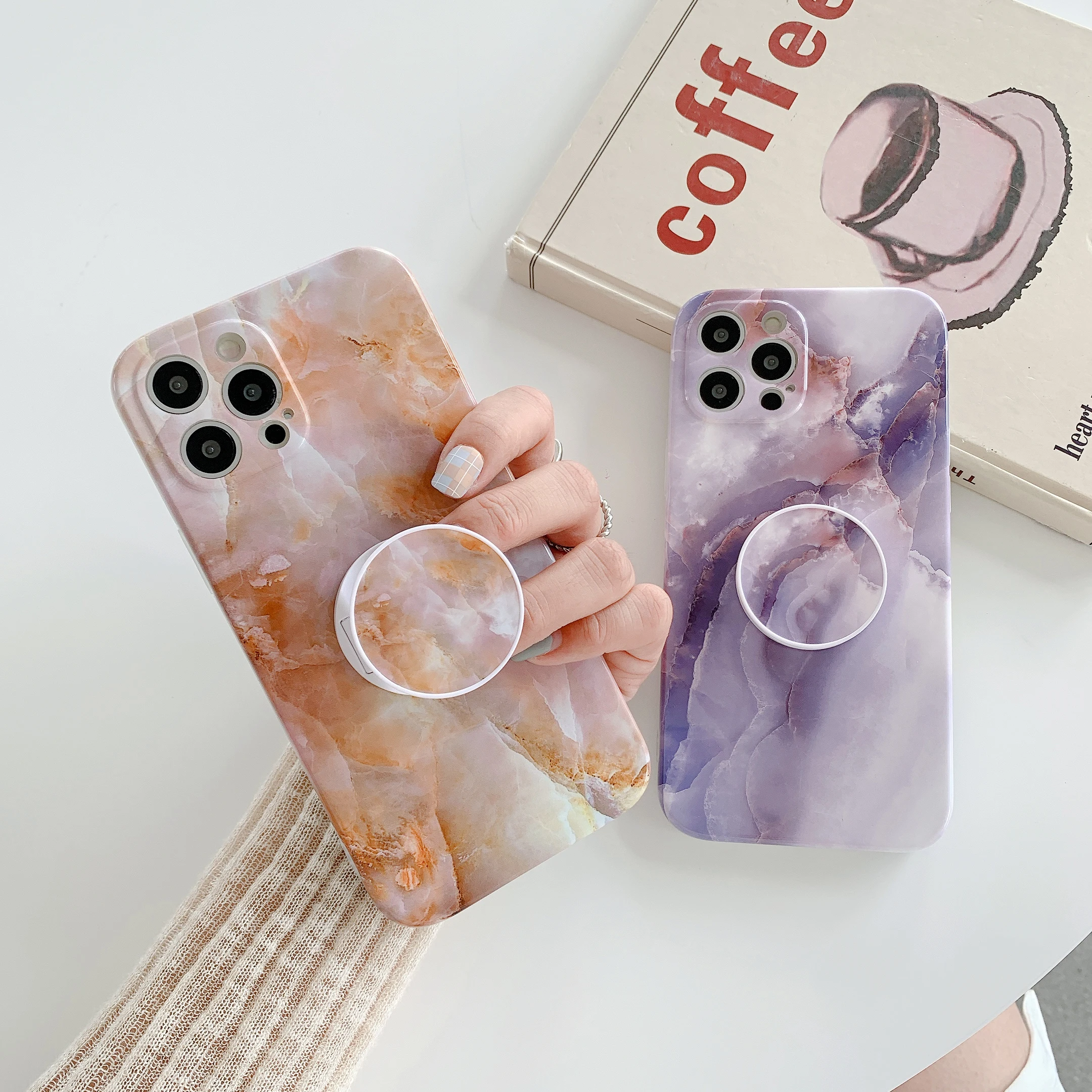 

Luxury Smooth Plated Marble Phone Case Ring Stand For iPhone 14 13 12 11 Pro MAX XR X SE XS 7 8 Plus Soft Silicone Bracket Cover