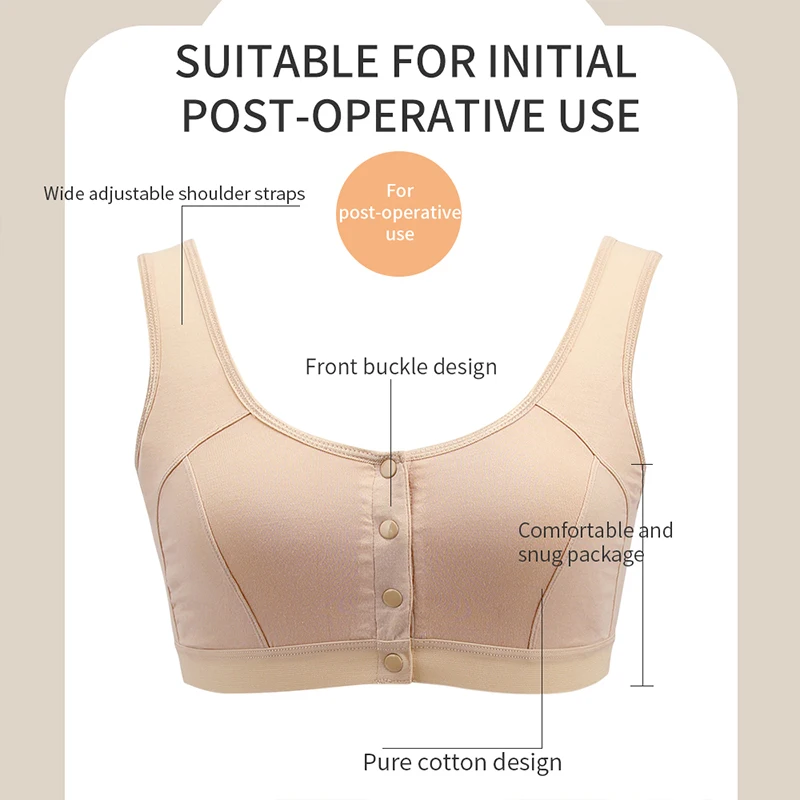 LERVANLA 6031 Mastectomy Bra with Pockets Front Closure Cotton Plus Size Lingerie for Post Surgery Women Silicone Insert