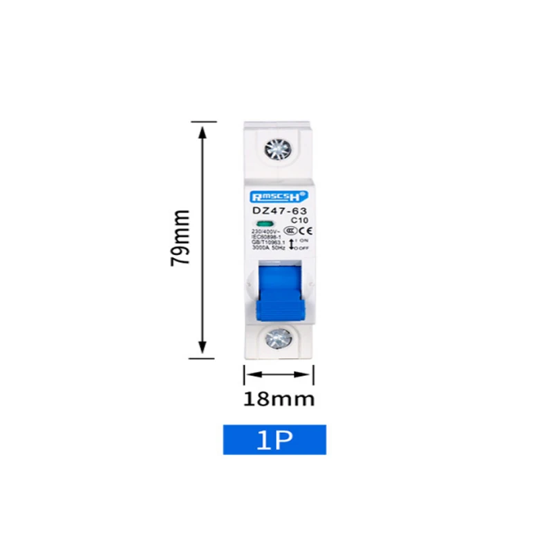 

DZ47 1P 63A 400V House C Type Mini Circuit Breaker MCB 35mm Din Rail Mount Breaking Capacity 6KA Power Switch Protector