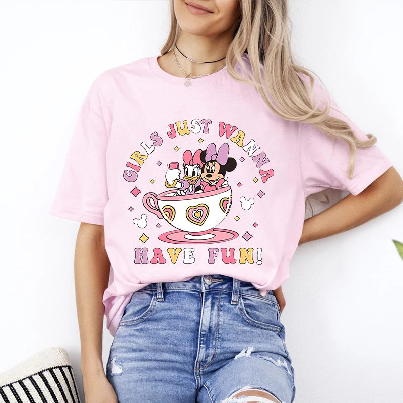 Девушки просто chce весело! Женская футболка с принтом Микки для пары Диснея