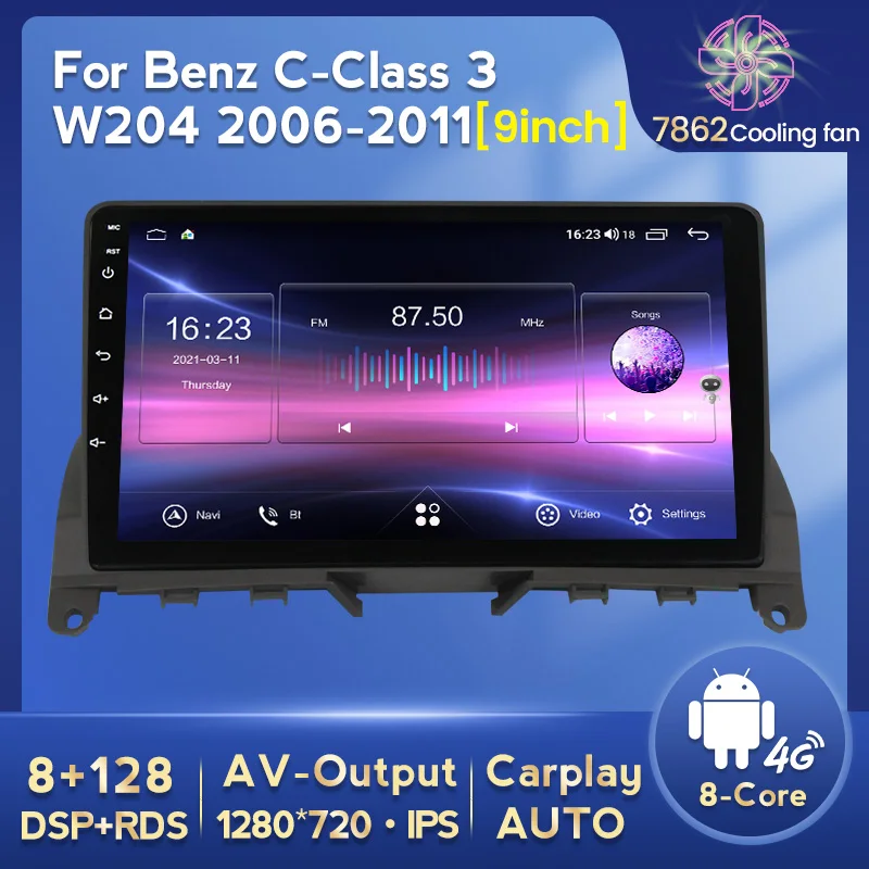 

Fellostar 9 ''Android 11 8 + 128G автомобильный радиоприемник, мультимедийный плеер для Benz C-Class 3 W204 C204 S204 2008-2010, беспроводной Carplay 4G LTE