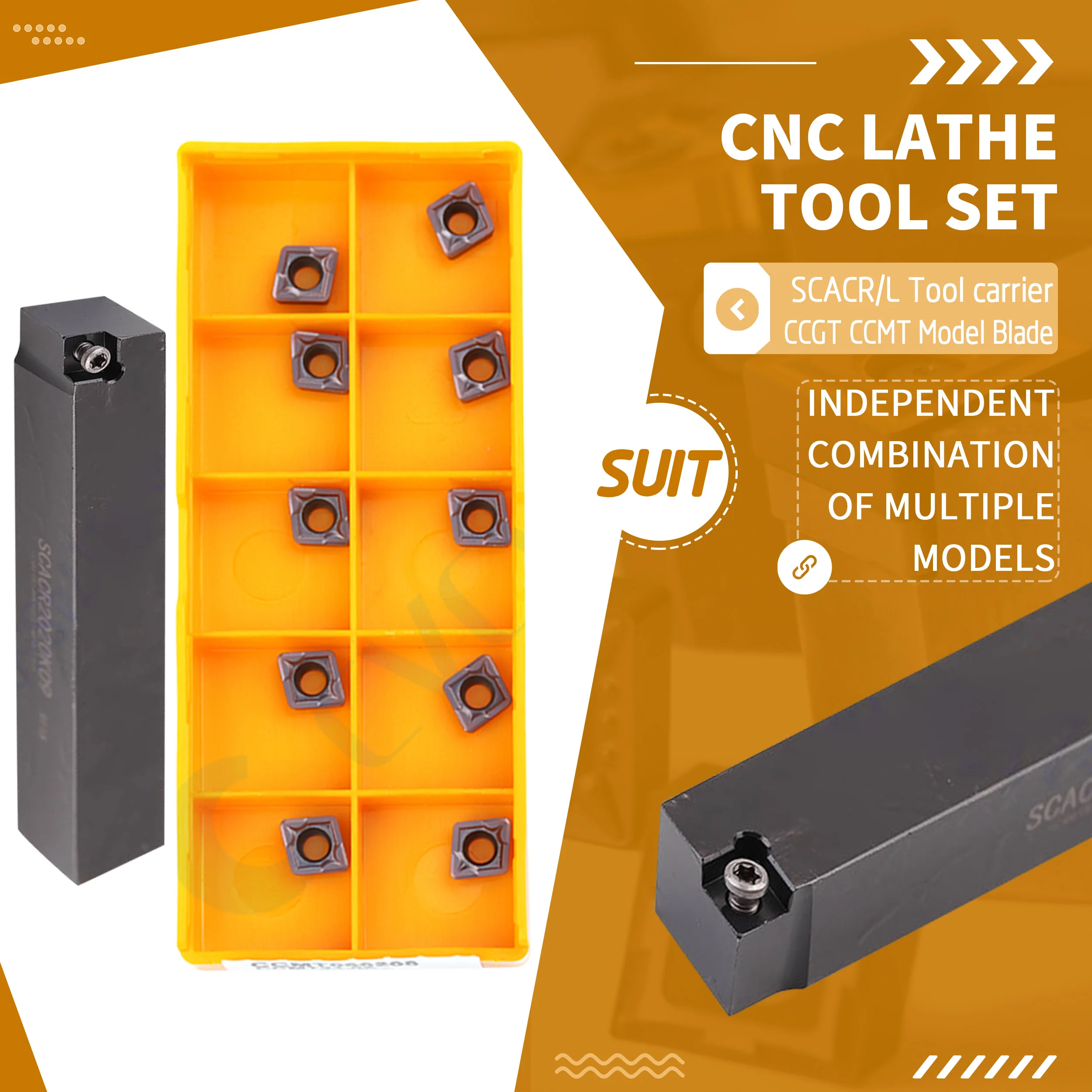 

SCACR0808K06 SCACR1010 SCACL CNC Lathe External Turning Tools Holder +10Pcs Machine Carbide Insert Efficient Anti Vibration Wear
