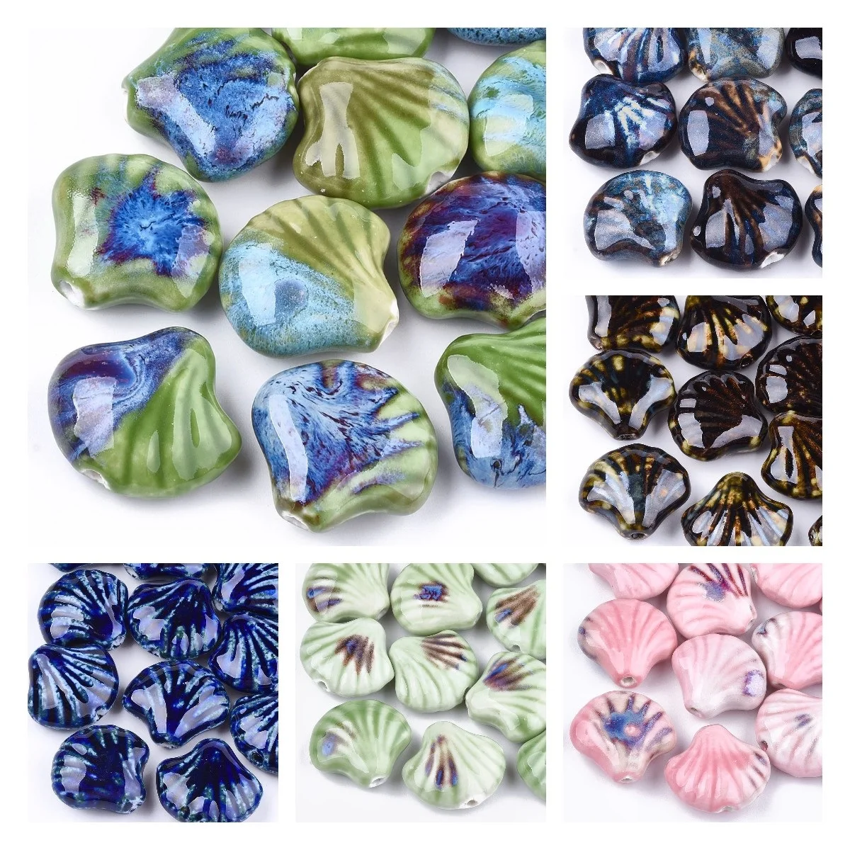 

5pcs Shell Shape Fancy Antique Glazed Porcelain Beads Handmade Ceramic Beads Loose Spacer Beads For DIY Bracelet Jewelry Making