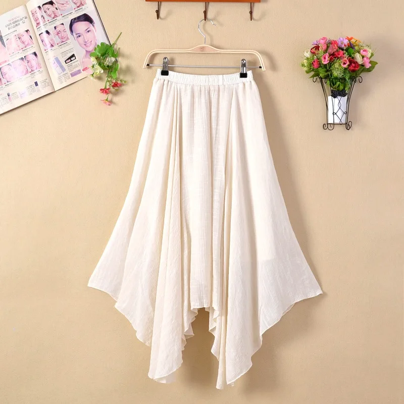Женская Асимметричная длинная юбка летняя хлопковая льняная в Корейском стиле с