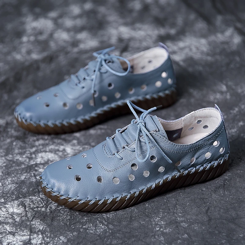 

Soft Sole Hollow Single Shoes Women 2024 Vintage Low Heels Casual Shoes Woman Outdoor Lace Up Non Slip Womans Shoes Sneakers