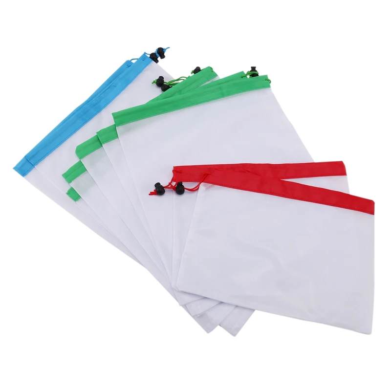 

Многоразовые сетчатые продуктовые сумки на шнурке, сетчатые продуктовые сумки с весом тары, моющиеся продуктовые сумки для фруктов, овощей